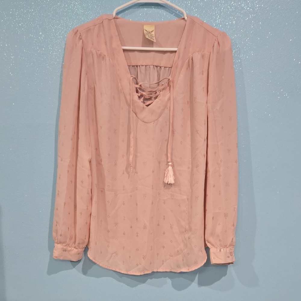 Faded Glory Blush Lace-Up Blouse